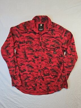 G-Star Raw Red and Black Camo Button Down Long Sleeve Casual Dress Shirt